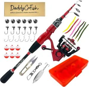 Spinning Fishing Rod and Reel Combo Set with Tackle Box | Kids Fishing Pole | Carbon Fiber Telescopic Fishing Rod Kit | Spinning Reel for Travel Saltwater Freshwater Fishing Gear Kit