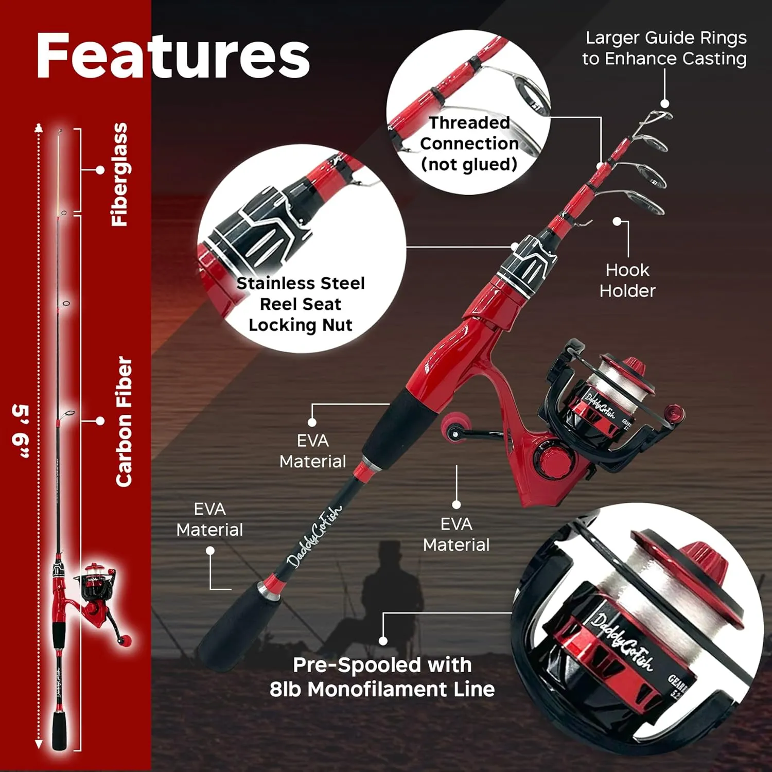 Spinning Fishing Rod and Reel Combo Set with Tackle Box | Kids Fishing Pole | Carbon Fiber Telescopic Fishing Rod Kit | Spinning Reel for Travel Saltwater Freshwater Fishing Gear Kit
