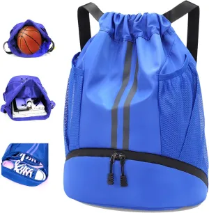 Sports Drawstring Backpack, Waterproof Swim Gym String Bag,Soccer Basketball Bag with Shoe Compartment for Men Women