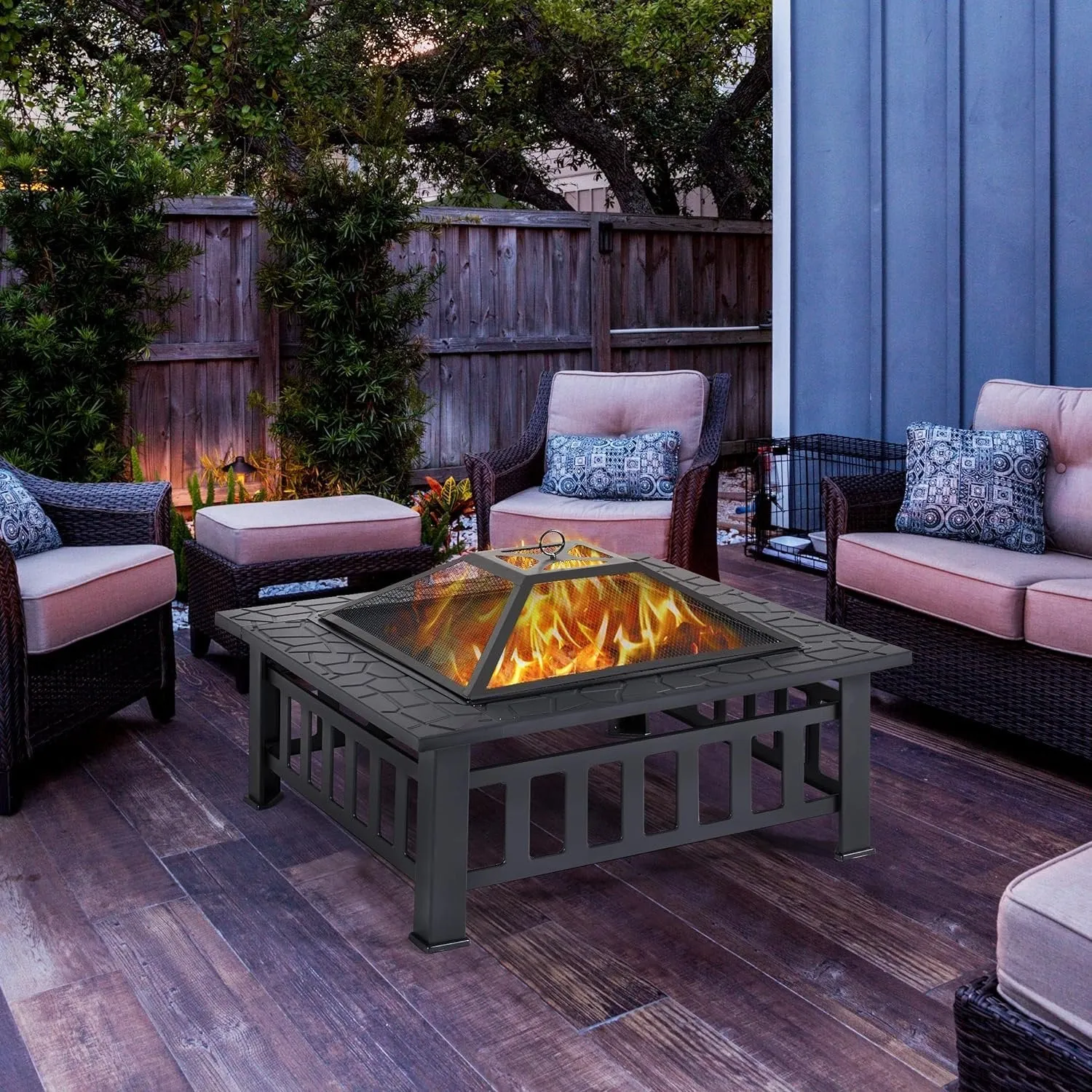 Square Outdoor Fire Pit Table - 3 IN 1 Waterproof Camping Grill Table