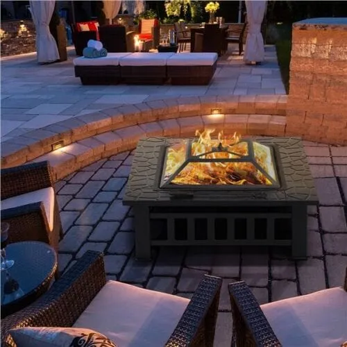 Square Outdoor Fire Pit Table - 3 IN 1 Waterproof Camping Grill Table
