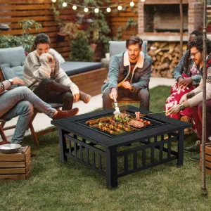 Square Outdoor Fire Pit Table - 3 IN 1 Waterproof Camping Grill Table