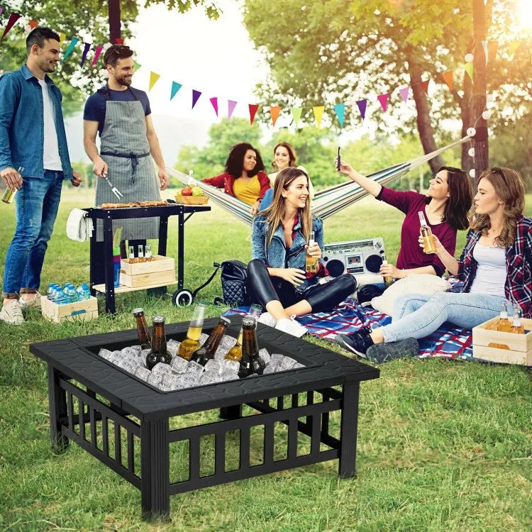 Square Outdoor Fire Pit Table - 3 IN 1 Waterproof Camping Grill Table