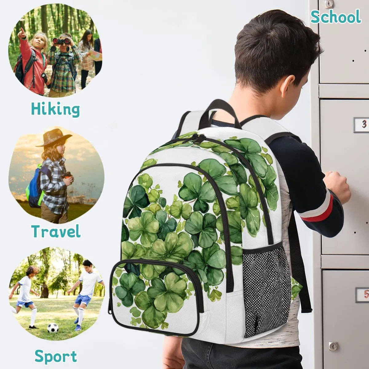 St. Patrick's Day Carry on Travel Backpack for Women Men Water resistant Lightweight Rucksack Backpack for Weekender Casual Work Hiking Heart Clover