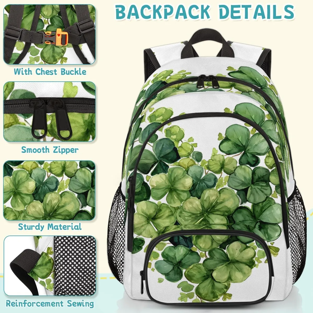 St. Patrick's Day Carry on Travel Backpack for Women Men Water resistant Lightweight Rucksack Backpack for Weekender Casual Work Hiking Heart Clover