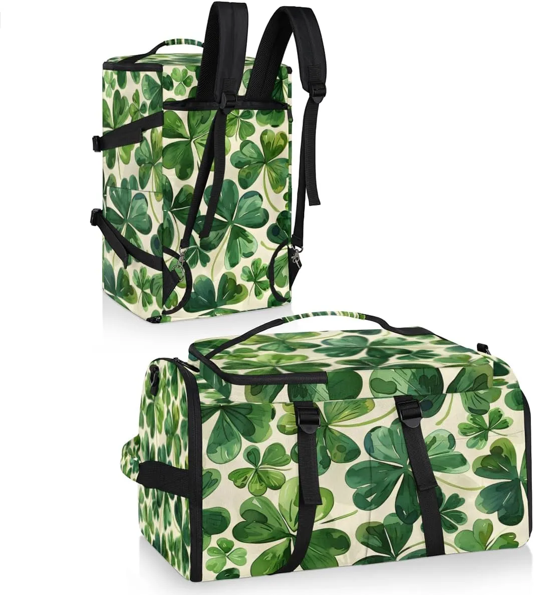 St. Patrick's Day Clover Travel Backpack Carry On Flight Approved for Women Men, 18.9 Inch Large Green Shamrock Irish Airline Approved Luggage Weekender Backpacks