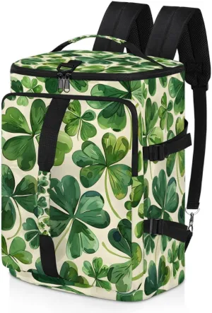 St. Patrick's Day Clover Travel Backpack Carry On Flight Approved for Women Men, 18.9 Inch Large Green Shamrock Irish Airline Approved Luggage Weekender Backpacks