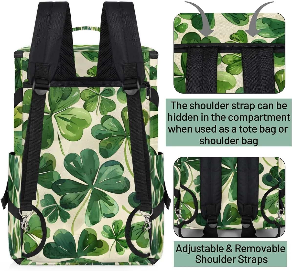 St. Patrick's Day Clover Travel Backpack Carry On Flight Approved for Women Men, 18.9 Inch Large Green Shamrock Irish Airline Approved Luggage Weekender Backpacks