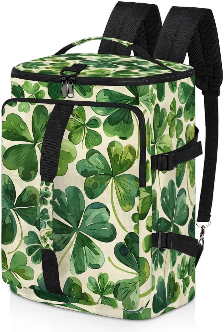 St. Patrick's Day Clover Travel Backpack Carry On Flight Approved for Women Men, 18.9 Inch Large Green Shamrock Irish Airline Approved Luggage Weekender Backpacks