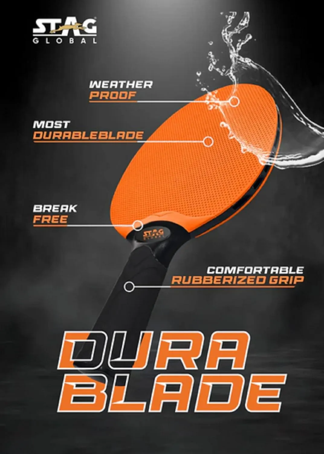 STAG GLOBAL Anywhere Averywhere Dura Blade Table Tennis Playset, 2 TT Rackets with Ruberized Grip, 3 Balls and Net Set, Perfect for Clubs and Recreation