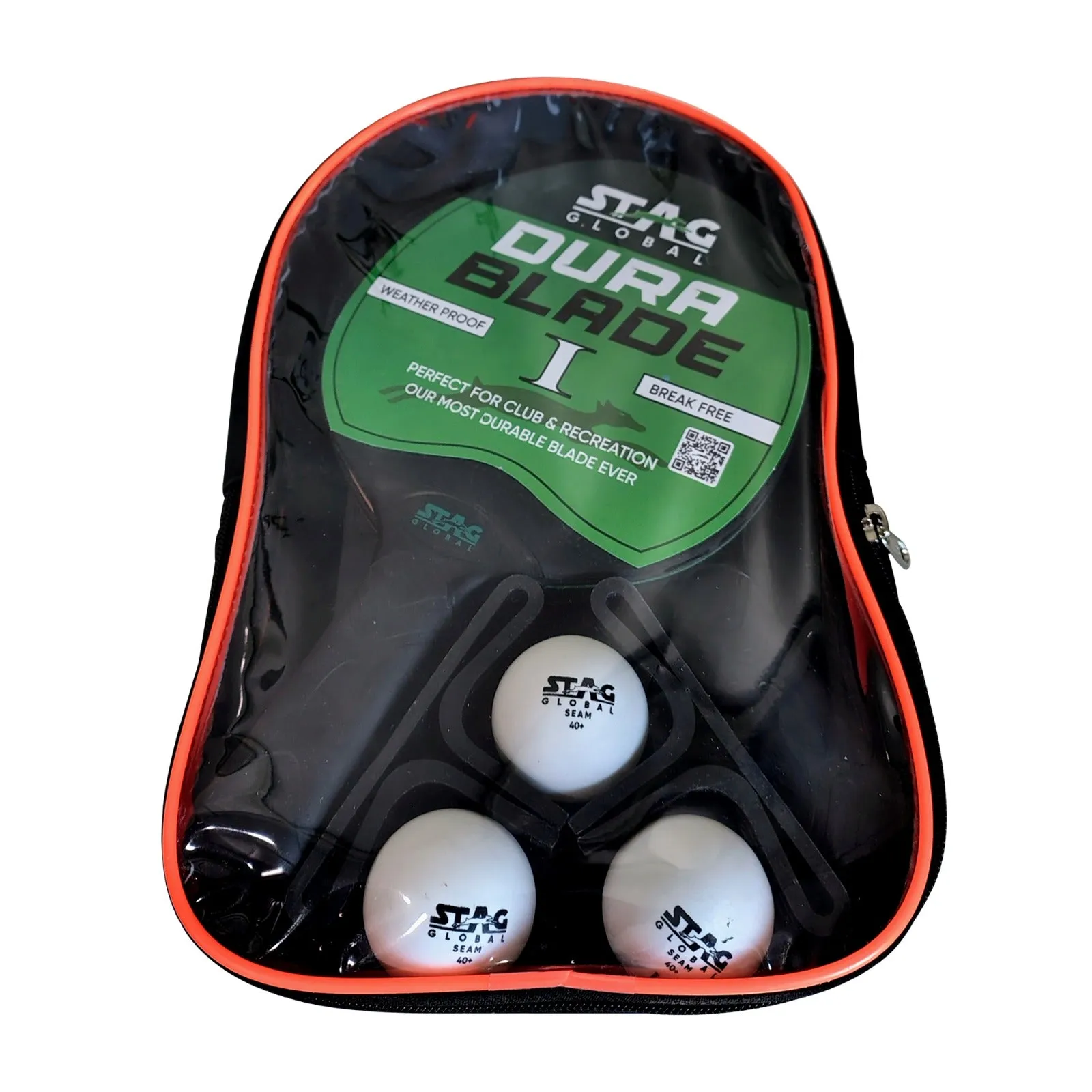 STAG GLOBAL Anywhere Averywhere Dura Blade Table Tennis Playset, 2 TT Rackets with Ruberized Grip, 3 Balls and Net Set, Perfect for Clubs and Recreation
