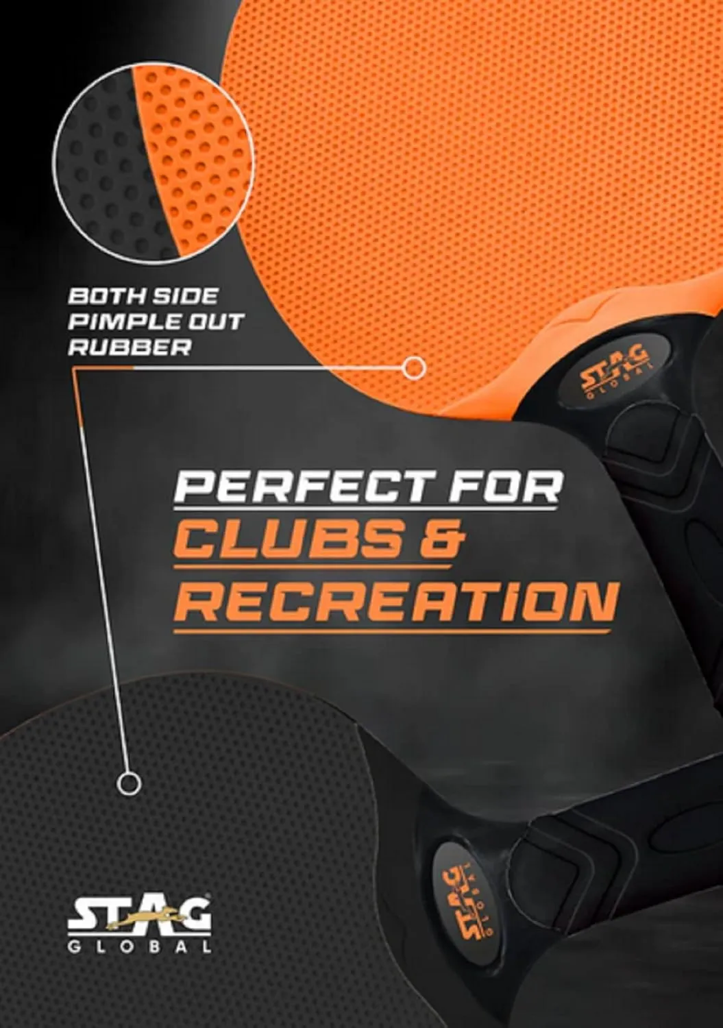 STAG GLOBAL Anywhere Averywhere Dura Blade Table Tennis Playset, 2 TT Rackets with Ruberized Grip, 3 Balls and Net Set, Perfect for Clubs and Recreation