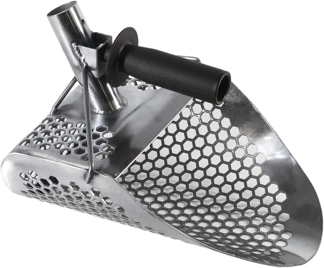 Stainless Steel Beach Sand Scoop Metal Detector Tool with Large & Strong Collapsible Stainless Steel Universal Pole with Handle and Finds Pouch (Hydra 11 x 8 (2-Mount))