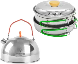 Stainless Steel Camping COOKWARE Set Lightweight Portable Cooking Pot Frying PAN Kettle for Outdoor Camping Hiking