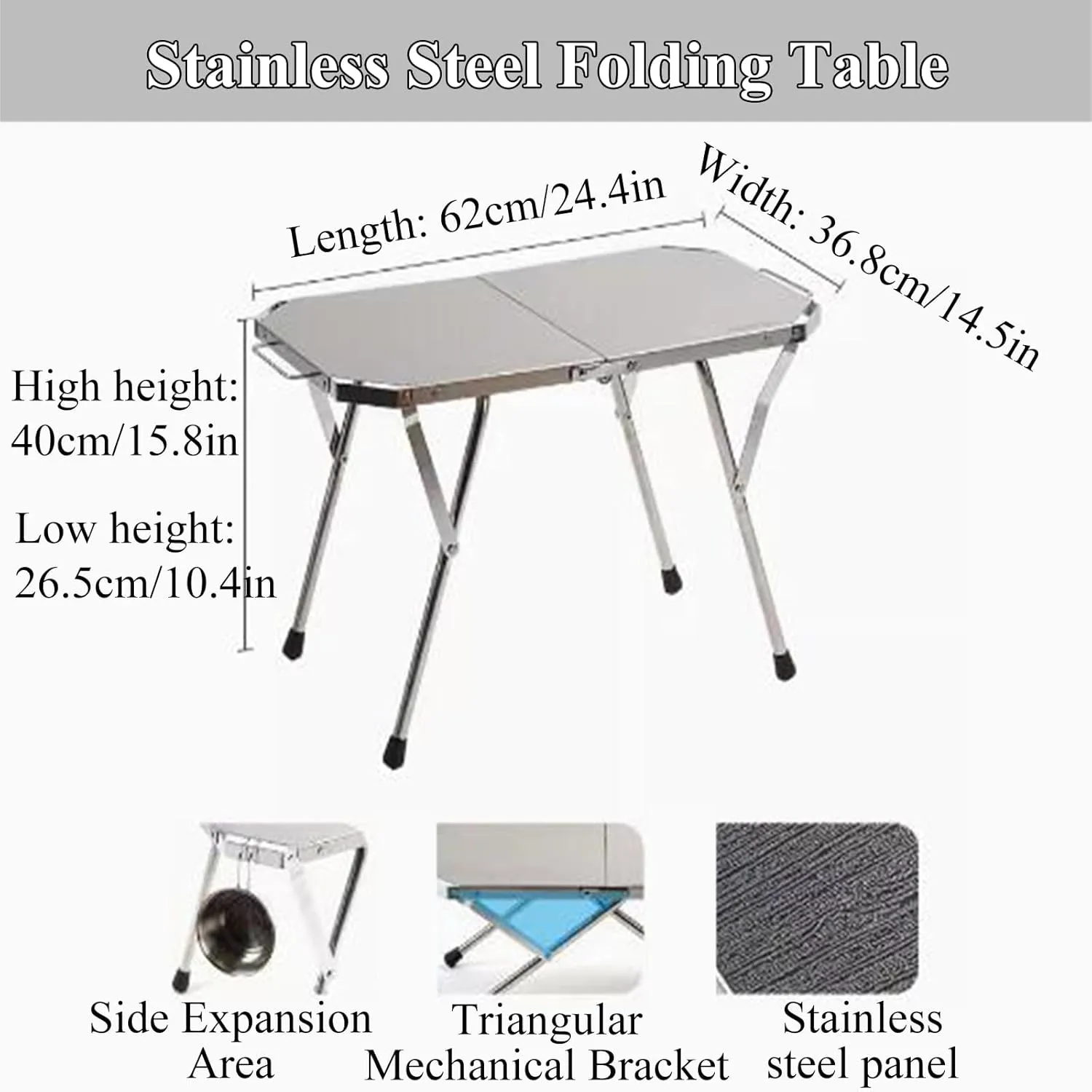 Stainless Steel Camping Table Adjustable Camping Table Foldable Picnic Table Roll Up Table Top with Carry Bag for Outdoor
