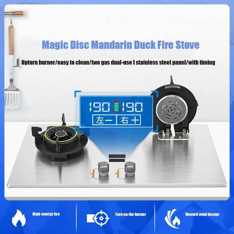 Stainless Steel Double Gas Stove - Adjustable Lift Design