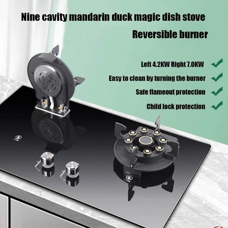 Stainless Steel Double Gas Stove - Adjustable Lift Design