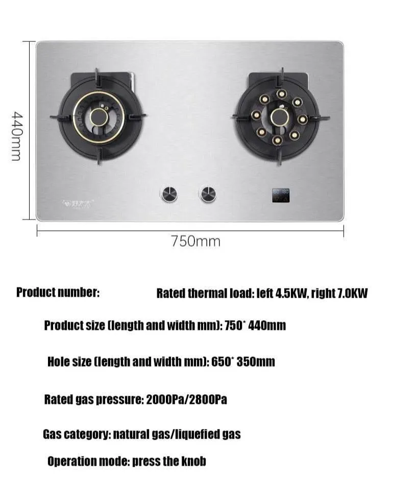 Stainless Steel Double Gas Stove - Adjustable Lift Design