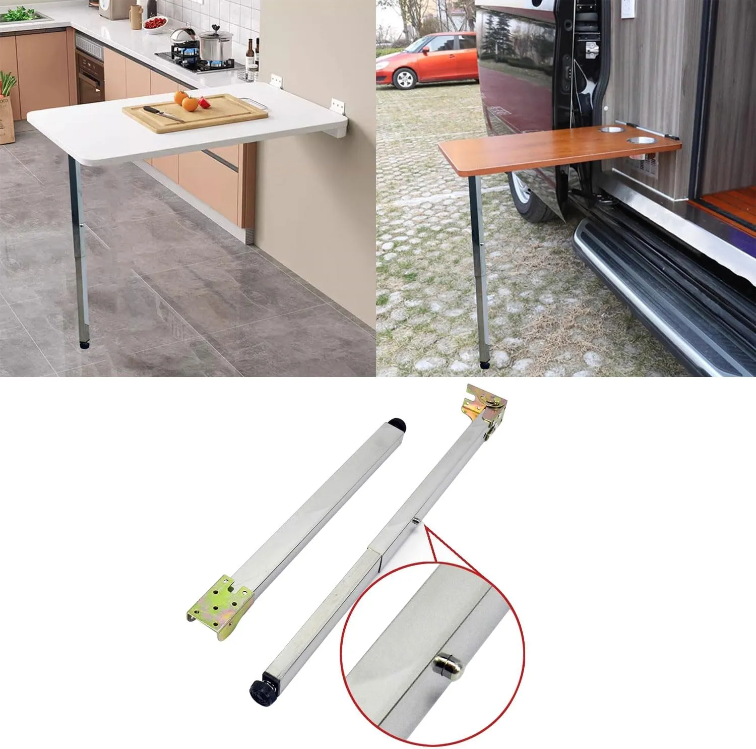 Stainless Steel Folding Table Legs - Adjustable Height, Metal Legs for Campervan & Wall Mounted Dining Table (Size: 100cm/39.3in)