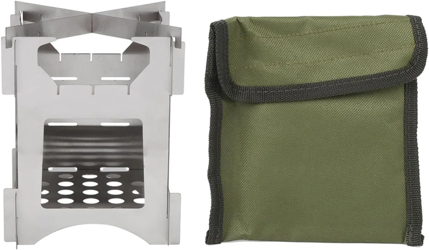 Stainless Steel Folding Wood Burning Stove, Portable Mini Cooker for Outdoor Camping, Hiking, Picnic, 10x10x12.7cm, 178g