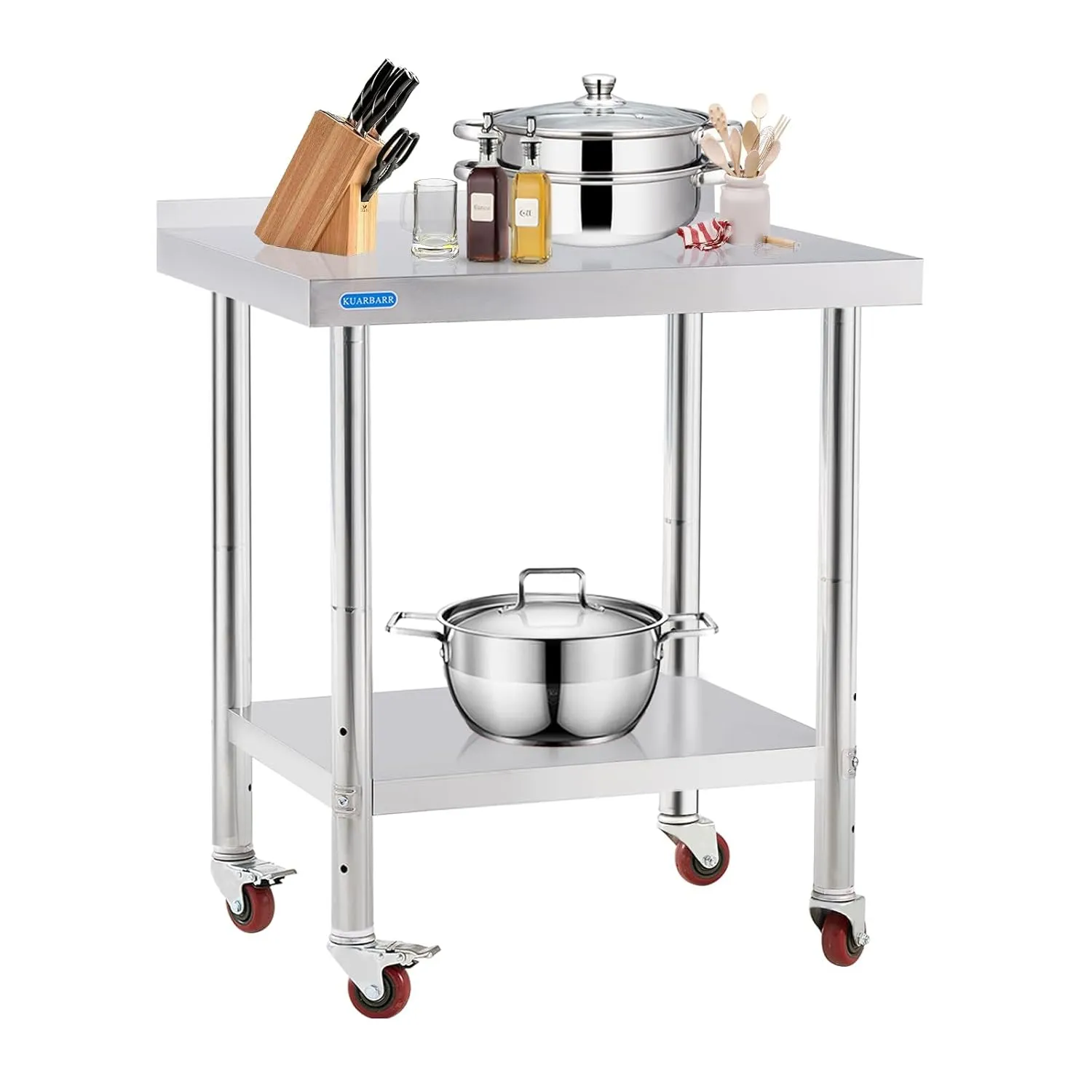 Stainless Steel Table for Prep & Work with 4 Caster Wheels with Backsplash 24 x 30 NSF Metal Commercial Kitchen Adjustable Under Shelf Worktable for Restaurant Home Outdoor