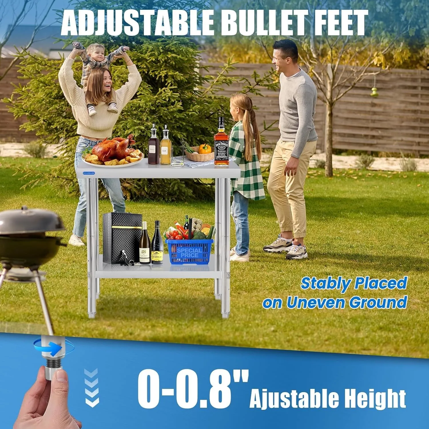 Stainless Steel Table for Prep & Work with Undershelf 24 x 30 Inches NSF Metal Commercial Kitchen Prep Table with Adjustable Under Shelf Worktable for Restaurant Home Outdoor