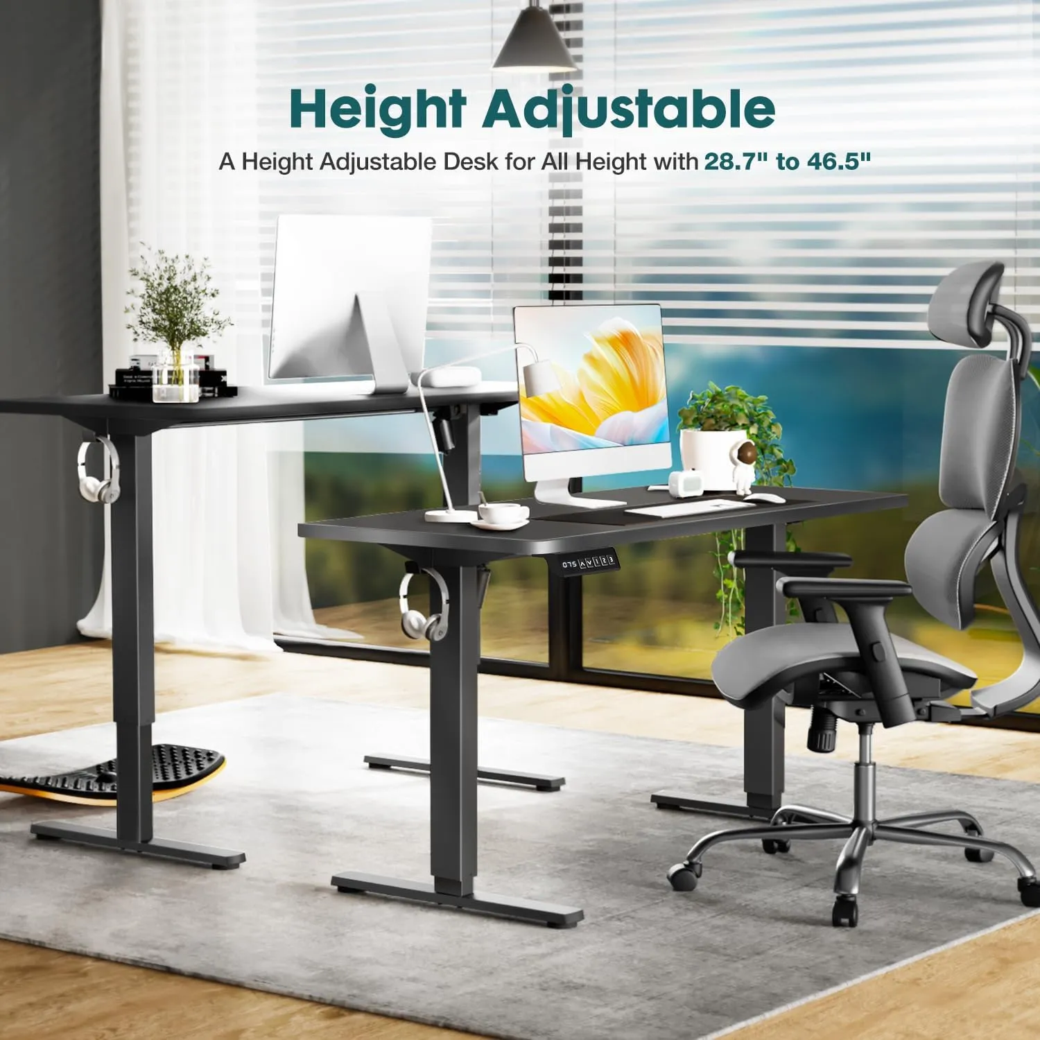 Standing Desk, Adjustable Height Electric Sit Stand Up Down Computer Table, 63x24 Inch Ergonomic Rising Modern Lift Motorized Gaming Desktop Workstation for Work Home Office, Black