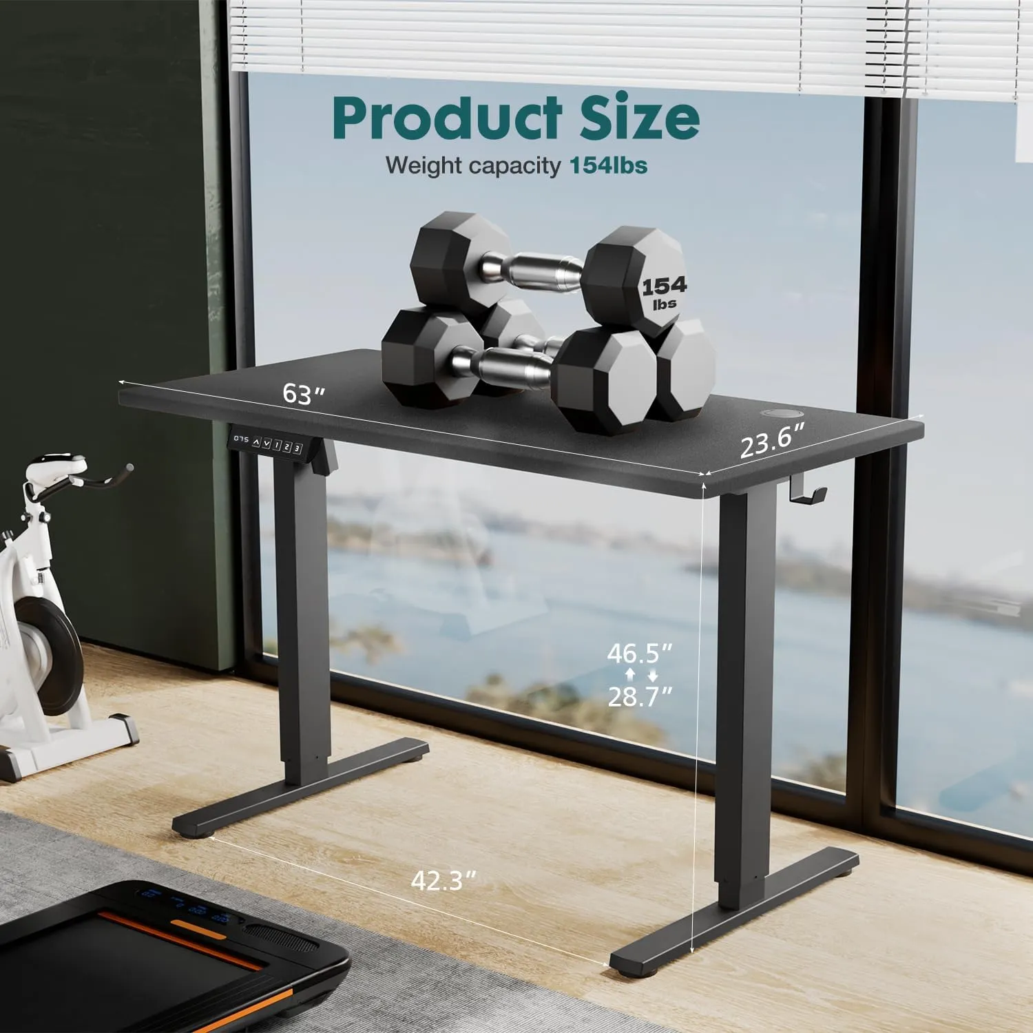 Standing Desk, Adjustable Height Electric Sit Stand Up Down Computer Table, 63x24 Inch Ergonomic Rising Modern Lift Motorized Gaming Desktop Workstation for Work Home Office, Black
