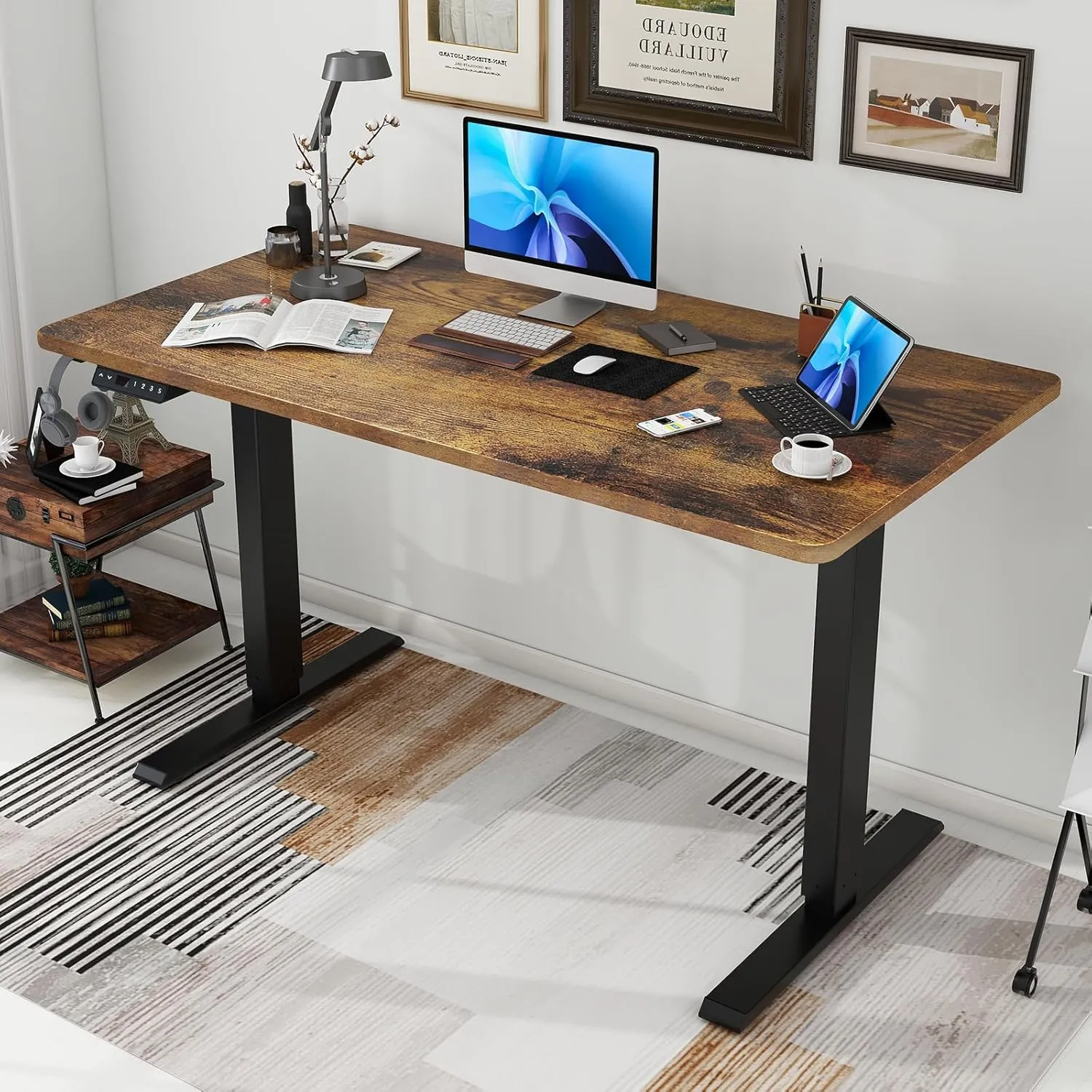 Standing Desk Legs- Electric Stand up Desk Frame, Height Adjustable Table Base DIY Workstation for Max 75″ x 35″ Desktop, Sit Stand Computer Desk Frame for Home Office, Frame Only