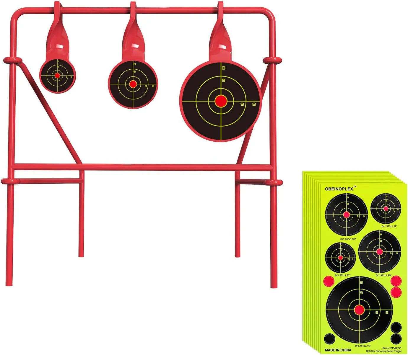 Steel Target Shooting Air Strike Pellet Hands Free for Air Rifle or Rimfire, Durable Alloy Steel Metal Target with 15-Pack Precision Bullseye Splatter Stickers