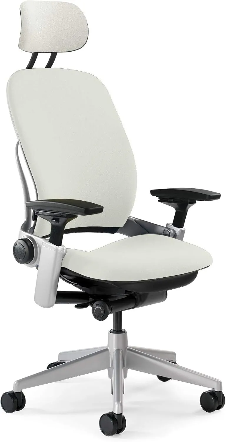 Steelcase Leap Task Chair: Platinum Base - 4D Adjustable Arms - Headrest - Hard Floor Casters