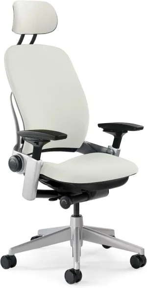 Steelcase Leap Task Chair: Platinum Base - 4D Adjustable Arms - Headrest - Hard Floor Casters