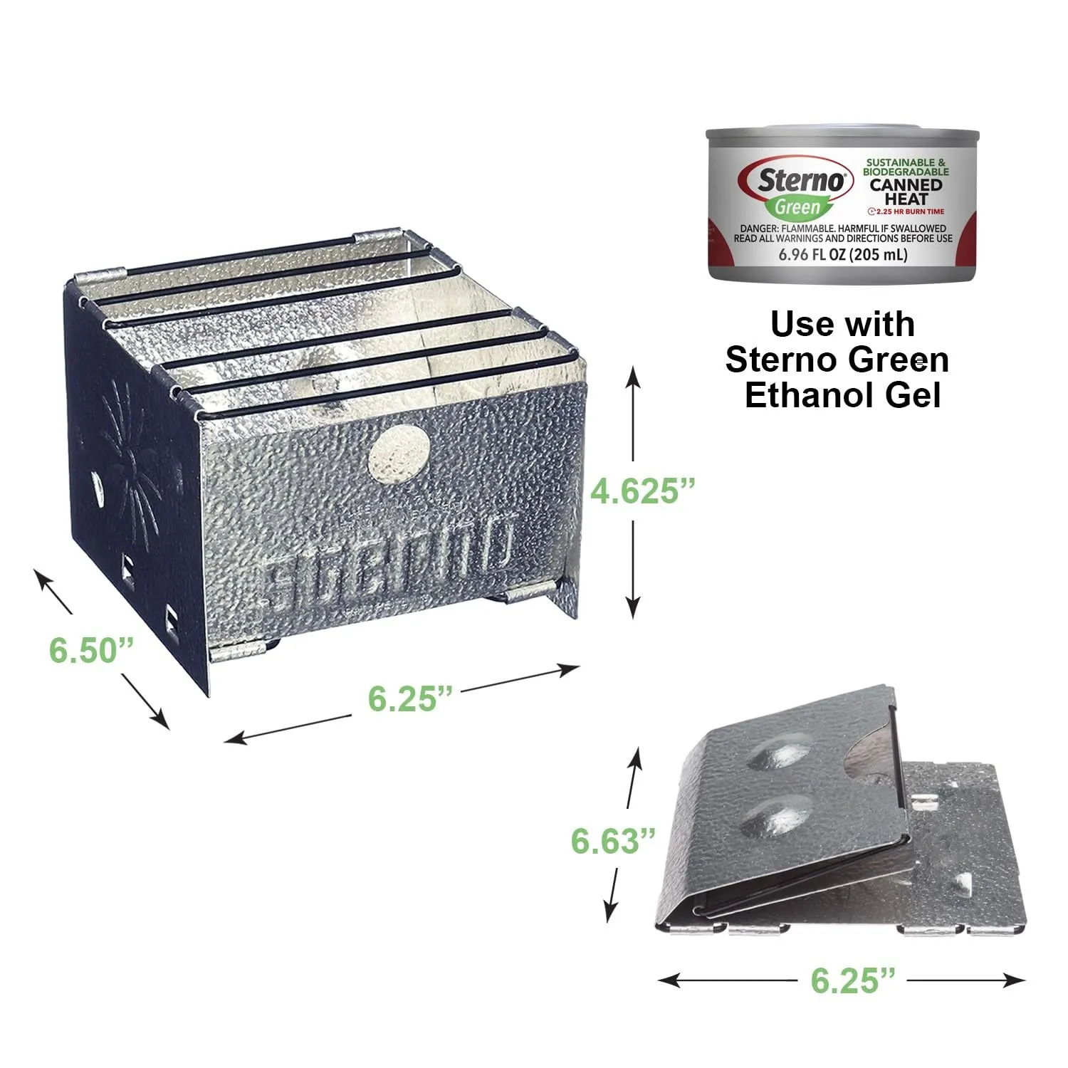 Sterno 2.25 Hour 12 Pack Green Canned Heat with 2 Pack Folding Stove and Wind Shield