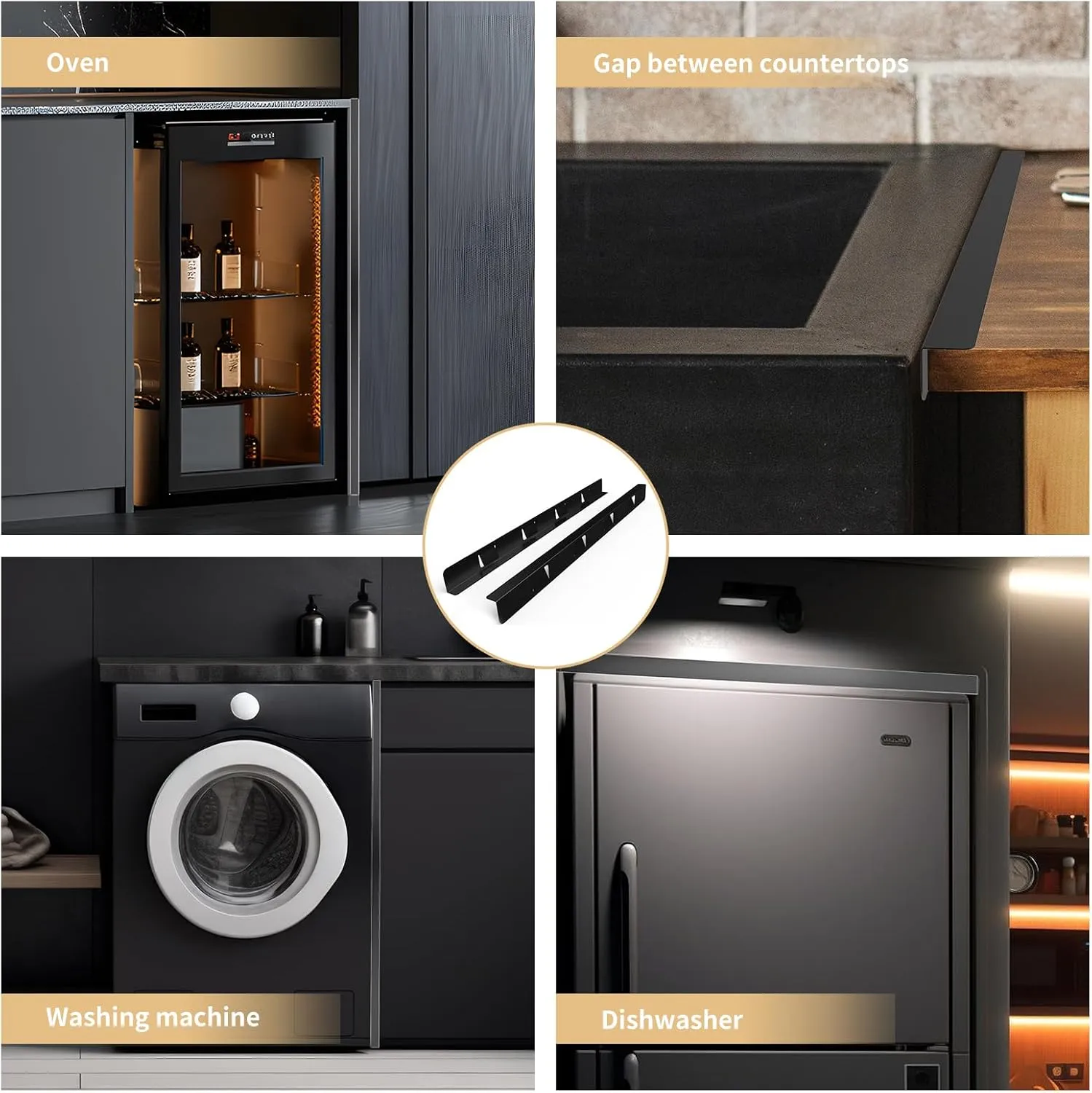 Stove Gap Covers 316 Stainless Steel Stove Gap Filler Oven Side Gap Filler Between Stove and Counter Slide In Range Trim Kit for Kitchen 2 Pack(23.2” Matte Black)