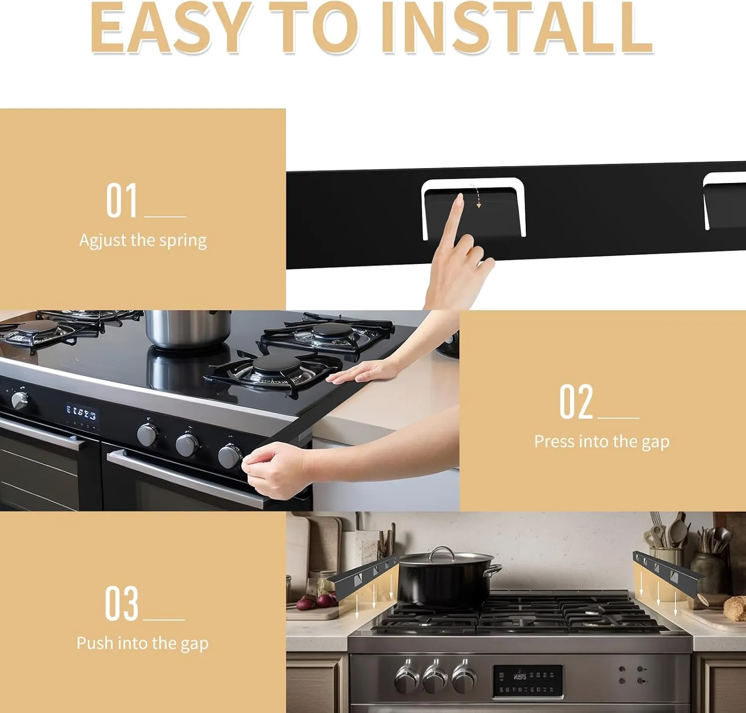 Stove Gap Covers 316 Stainless Steel Stove Gap Filler Oven Side Gap Filler Between Stove and Counter Slide In Range Trim Kit for Kitchen 2 Pack(23.2” Matte Black)
