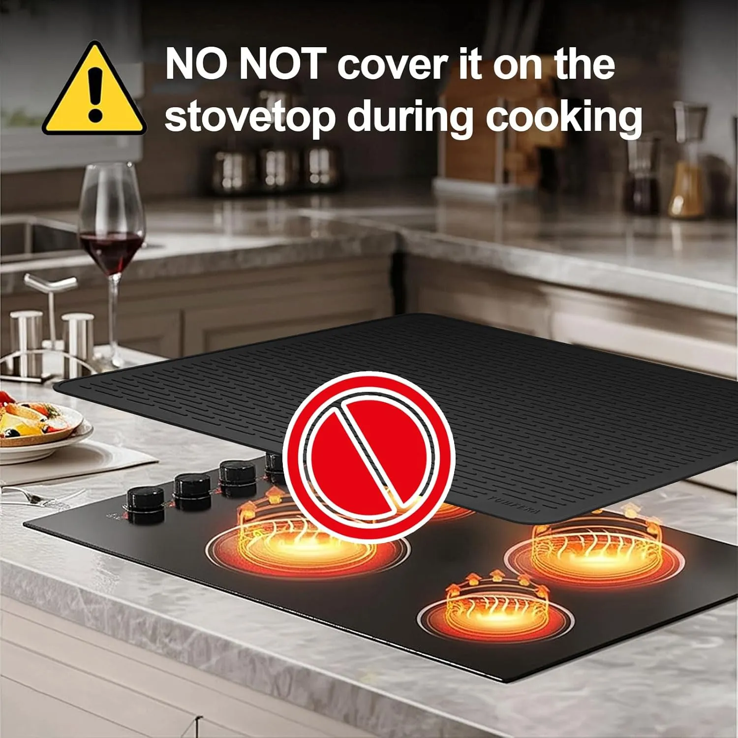 Stove Top Cover for Electric Stove - Silicone Stove Mat for Glass Top, Glass Cooktop Protector, XL Dish Drying Mats For Kitchen,Oven Covers for Electric Stove (Black,28 x 20)