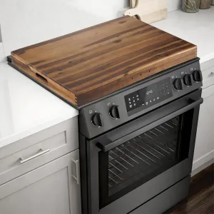 Stove Top Covers for Electric Stove - Acacia Wood Noodle Board for Gas Stovetop - Stove Top Covers for Gas Burners - Wooden Kitchen Sink Cover for Counter Space & Tray (Walnut Color)