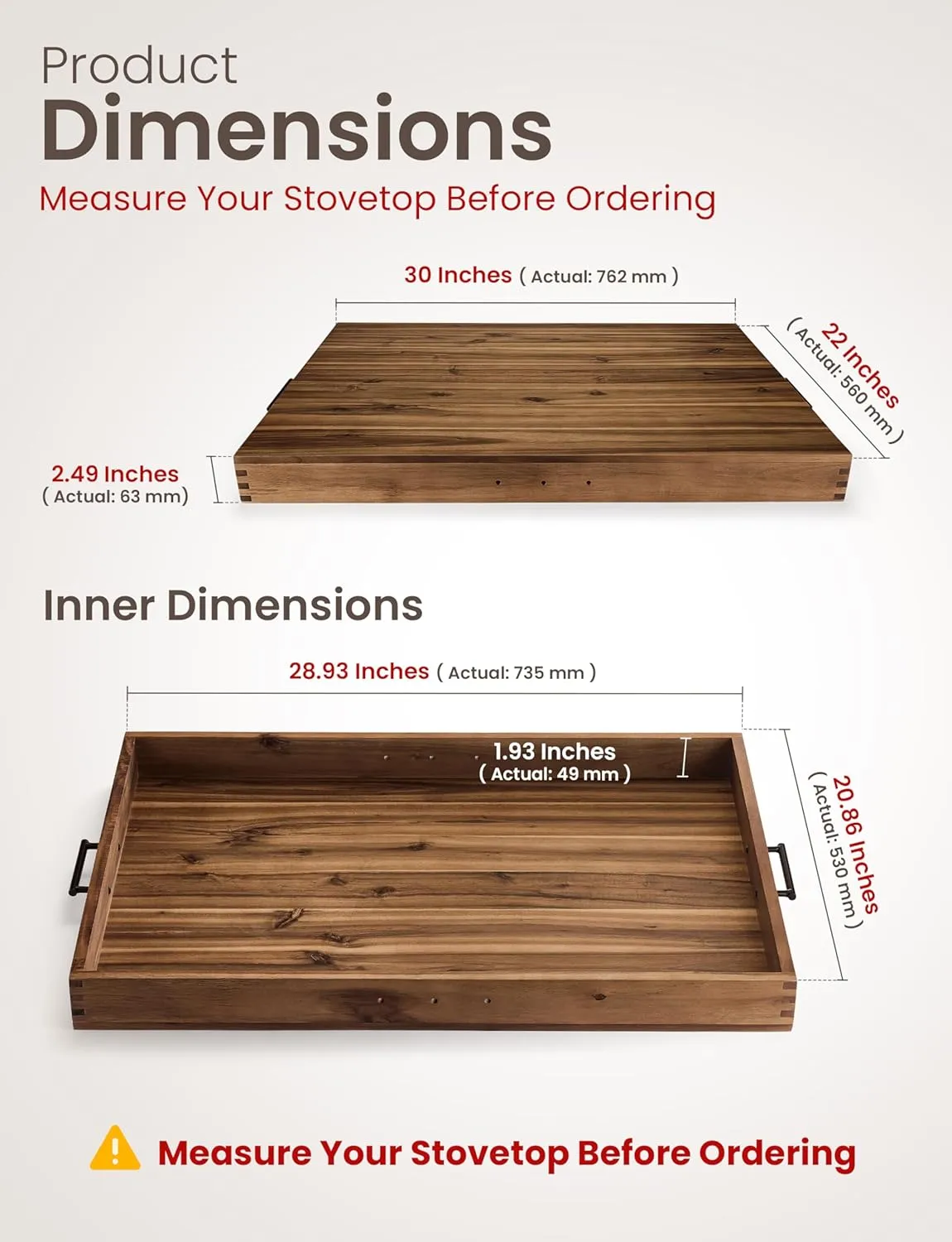 Stove Top Covers for Electric Stove - Acacia Wood Noodle Board for Gas Stovetop - Stove Top Covers for Gas Burners - Wooden Kitchen Sink Cover (Walnut Color, 30"L x 22"W x 2.49"H)
