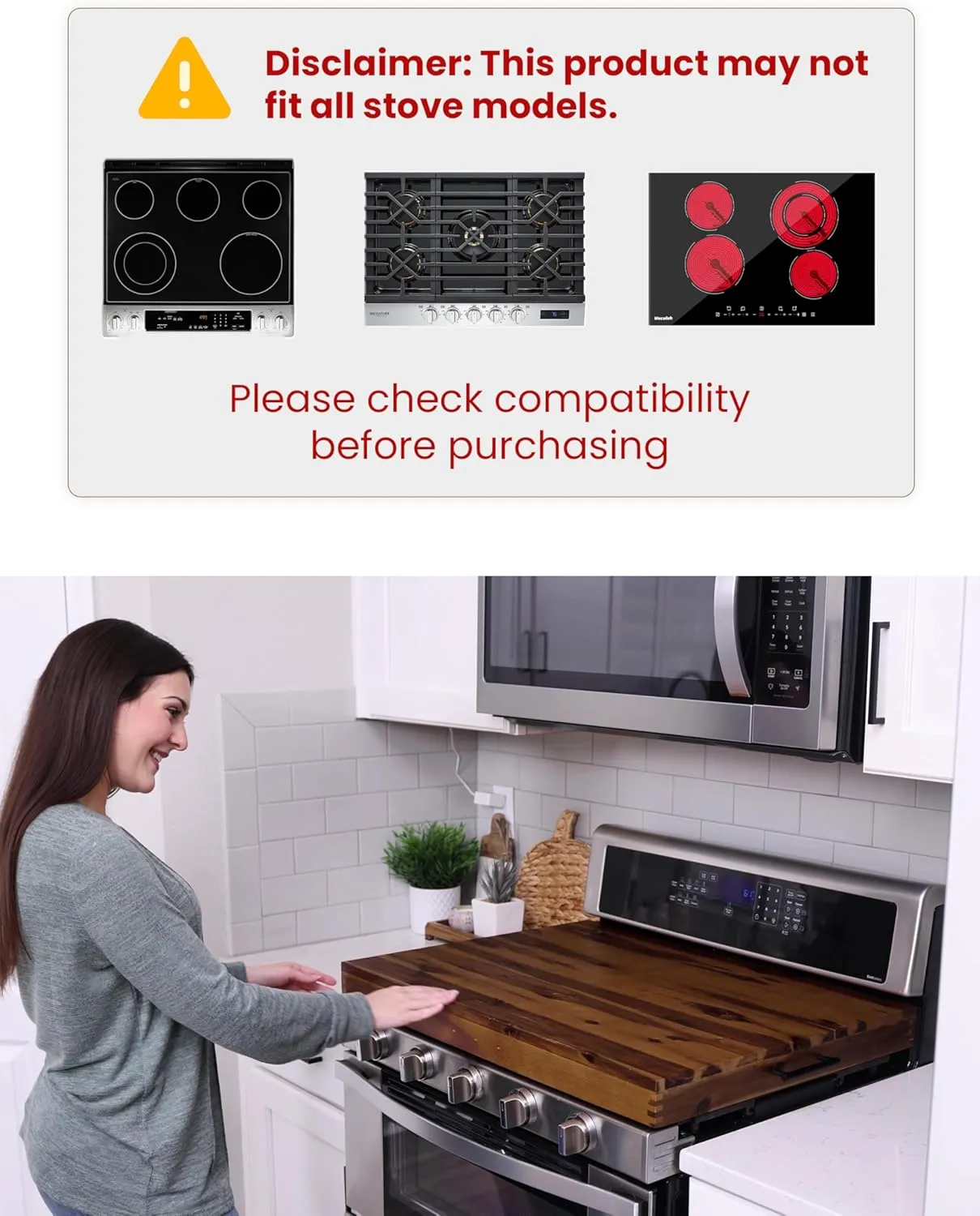 Stove Top Covers for Electric Stove - Acacia Wood Noodle Board for Gas Stovetop - Stove Top Covers for Gas Burners - Wooden Kitchen Sink Cover (Walnut Color, 30"L x 22"W x 2.49"H)