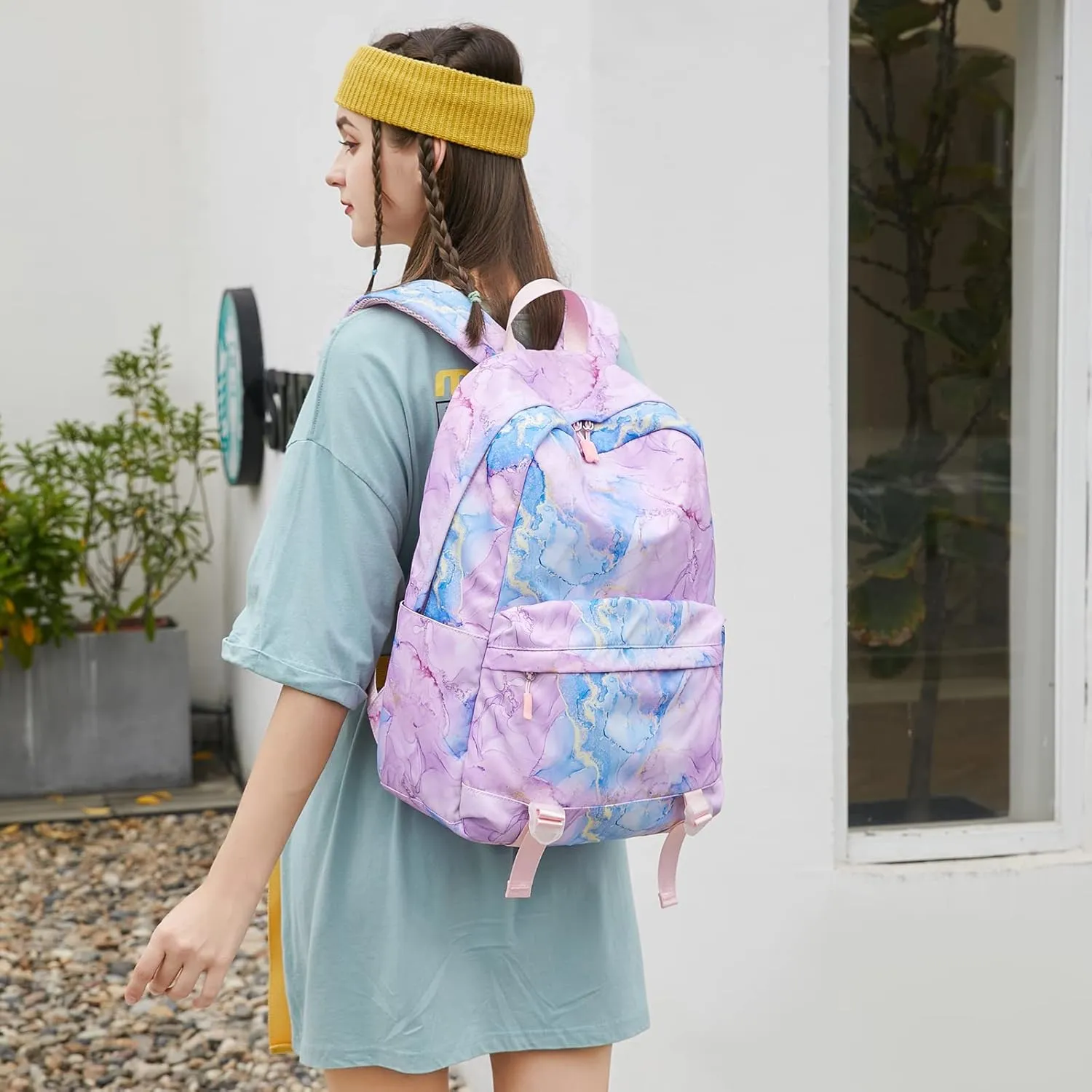 Sugaroom School Backpack for Girls Backpack with Lunch Box Lightweight Water Resistant Marble Kids Backpack Bookbags Set