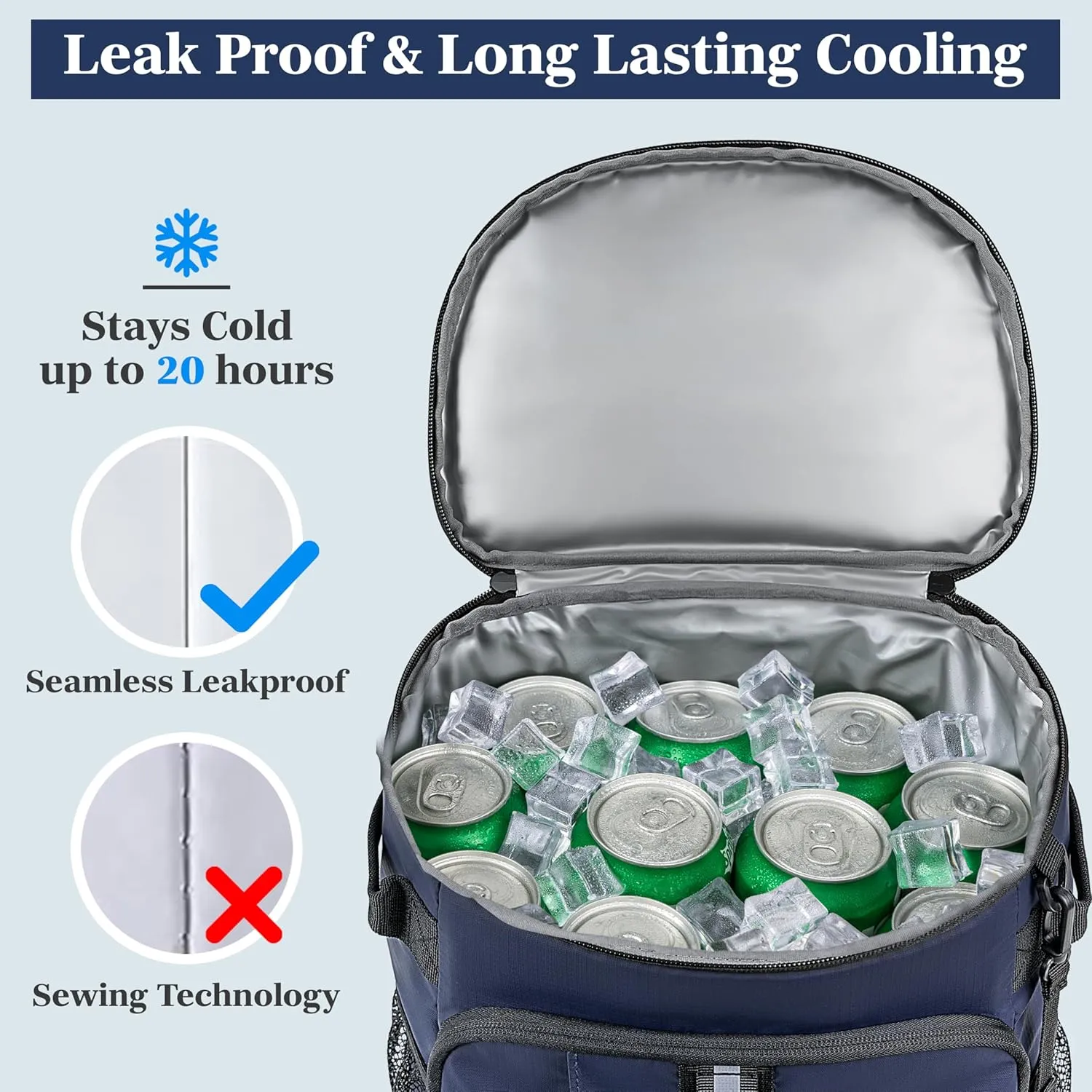 SUN CUBE Cooler Backpack 33 Can, Leakproof Insulated Backpack Cooler for Men Women, Camping Cooler Backpack for Beach Travel Hiking, Waterproof Lunch Backpack, Navy