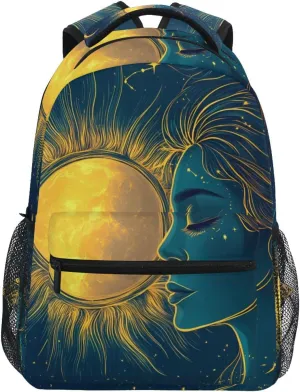 Sun Moon Women School Kids Backpack for Boys Girls Laptop Backpack Lightweight Travel Bag for Women Men