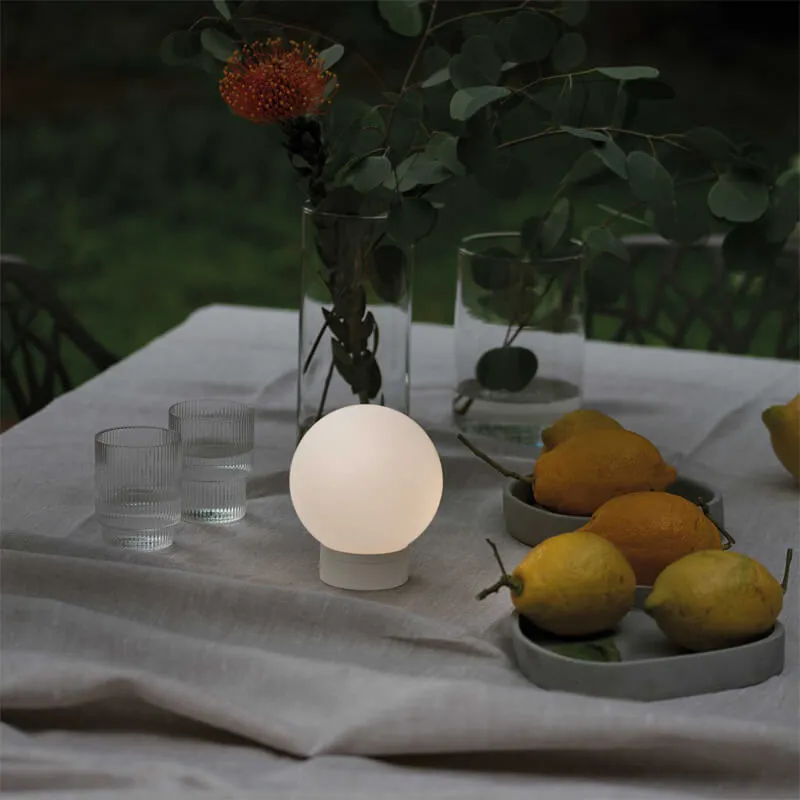 SUN: White Rechargeable Portable Outdoor Lamp with Opal Glass Shade