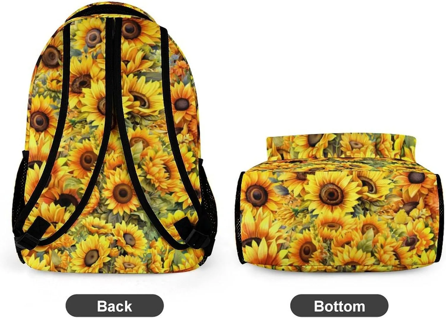 Sunflower School Backpack for Kids Girls Boys, 16 Inch Cute Sunflowers Themed Bookbag, Personalized School Backpack for Students Children, Lightweight, Large Capacity