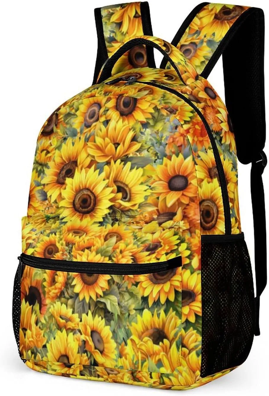 Sunflower School Backpack for Kids Girls Boys, 16 Inch Cute Sunflowers Themed Bookbag, Personalized School Backpack for Students Children, Lightweight, Large Capacity