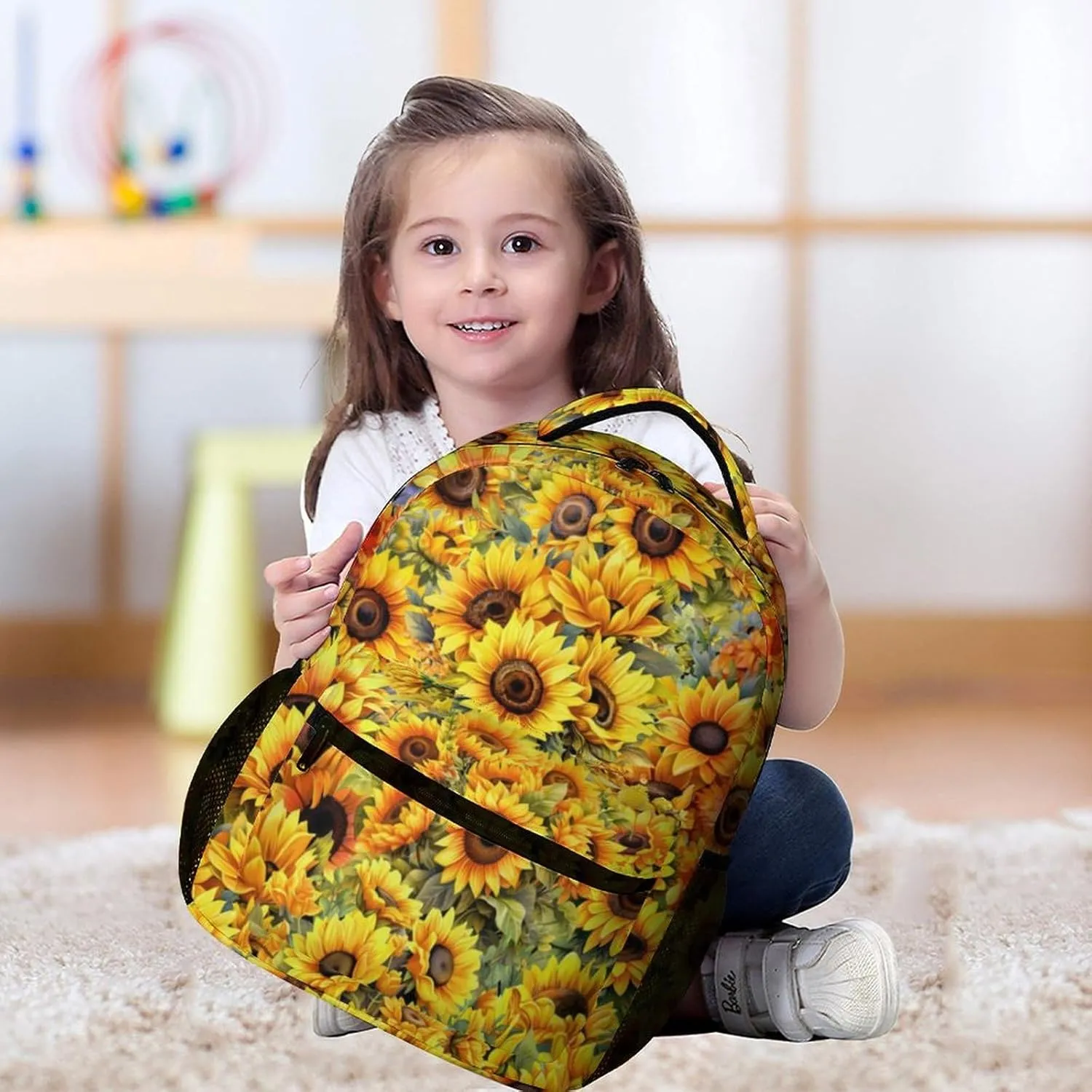 Sunflower School Backpack for Kids Girls Boys, 16 Inch Cute Sunflowers Themed Bookbag, Personalized School Backpack for Students Children, Lightweight, Large Capacity