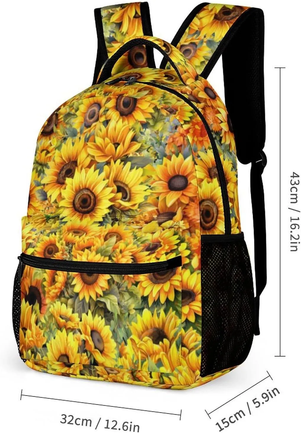 Sunflower School Backpack for Kids Girls Boys, 16 Inch Cute Sunflowers Themed Bookbag, Personalized School Backpack for Students Children, Lightweight, Large Capacity