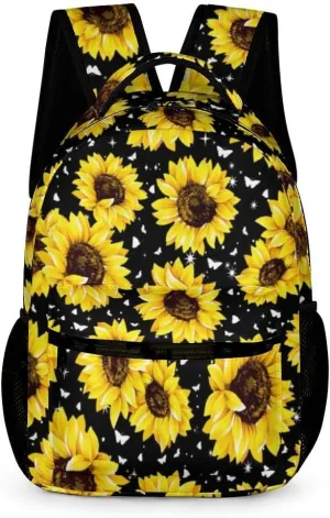 Sunflower School Backpack for Kids Girls Boys, 16 Inch Cute Sunflowers Themed Bookbag, Personalized School Backpack for Students Children, Lightweight, Large Capacity