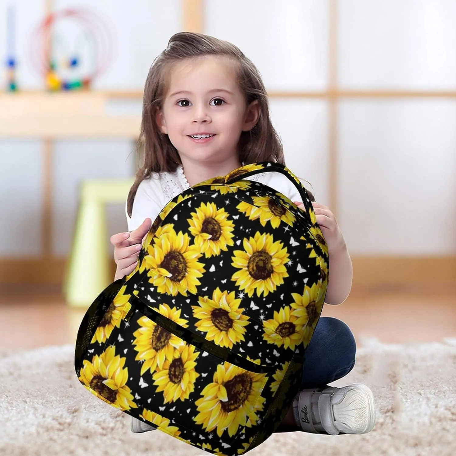 Sunflower School Backpack for Kids Girls Boys, 16 Inch Cute Sunflowers Themed Bookbag, Personalized School Backpack for Students Children, Lightweight, Large Capacity