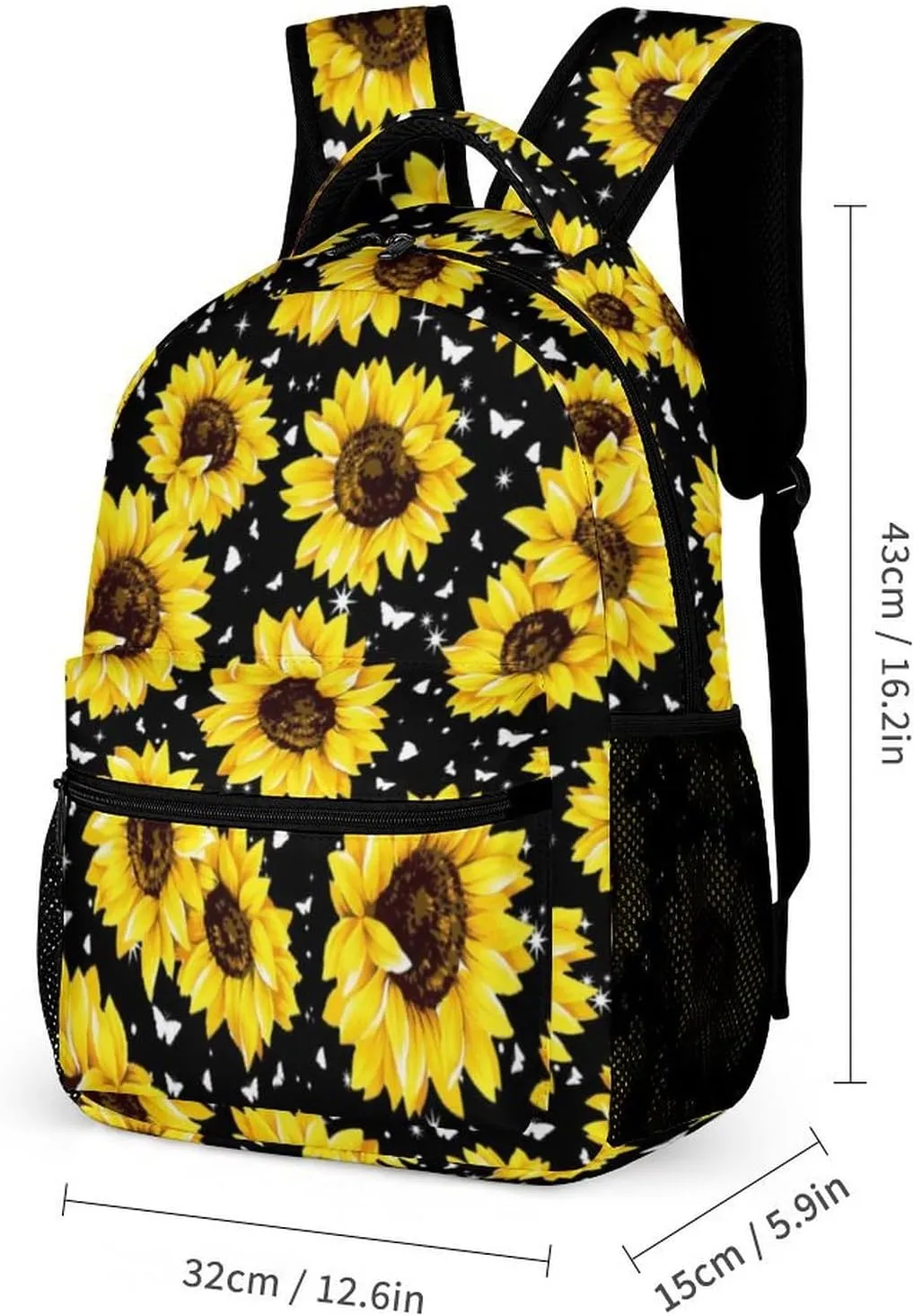Sunflower School Backpack for Kids Girls Boys, 16 Inch Cute Sunflowers Themed Bookbag, Personalized School Backpack for Students Children, Lightweight, Large Capacity